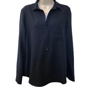 Vintage Lila Rose Women's Navy Blue Collared Long Sleeve Pulloever Blouse Medium